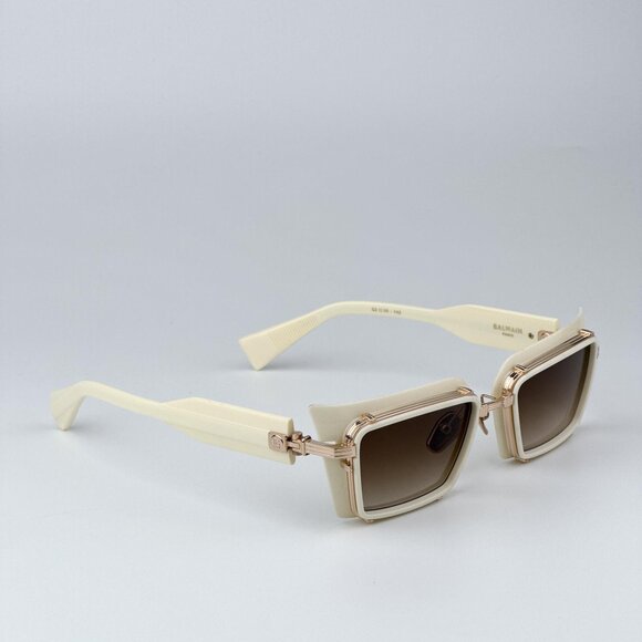 Balmain ADMIRABLE BPS-130C-52 Men BRAND NEW Sunglasses Titanium Gold Bone Brown - Picture 6 of 12